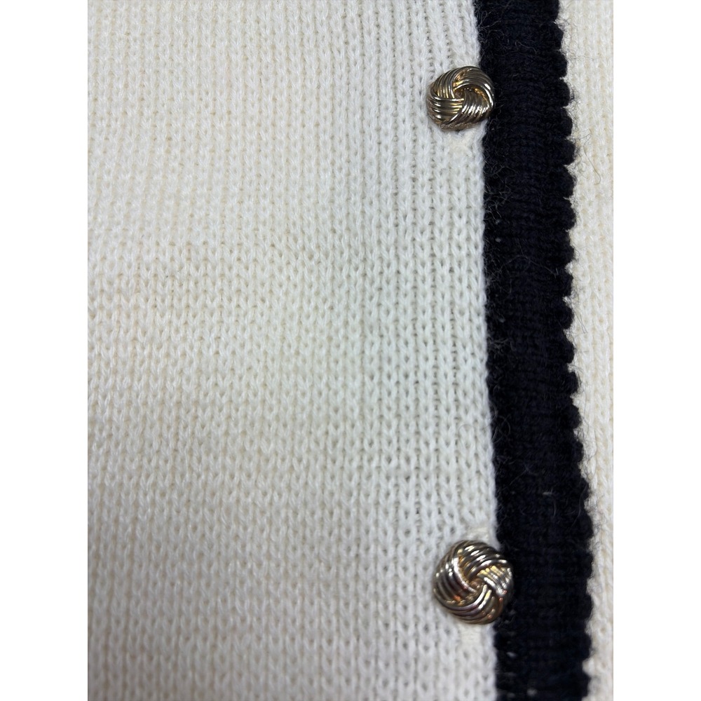 Karen Scott Vintage Cream Black Contrast Trim Wool Blend Knit Cardigan Small - Picture 7 of 9
